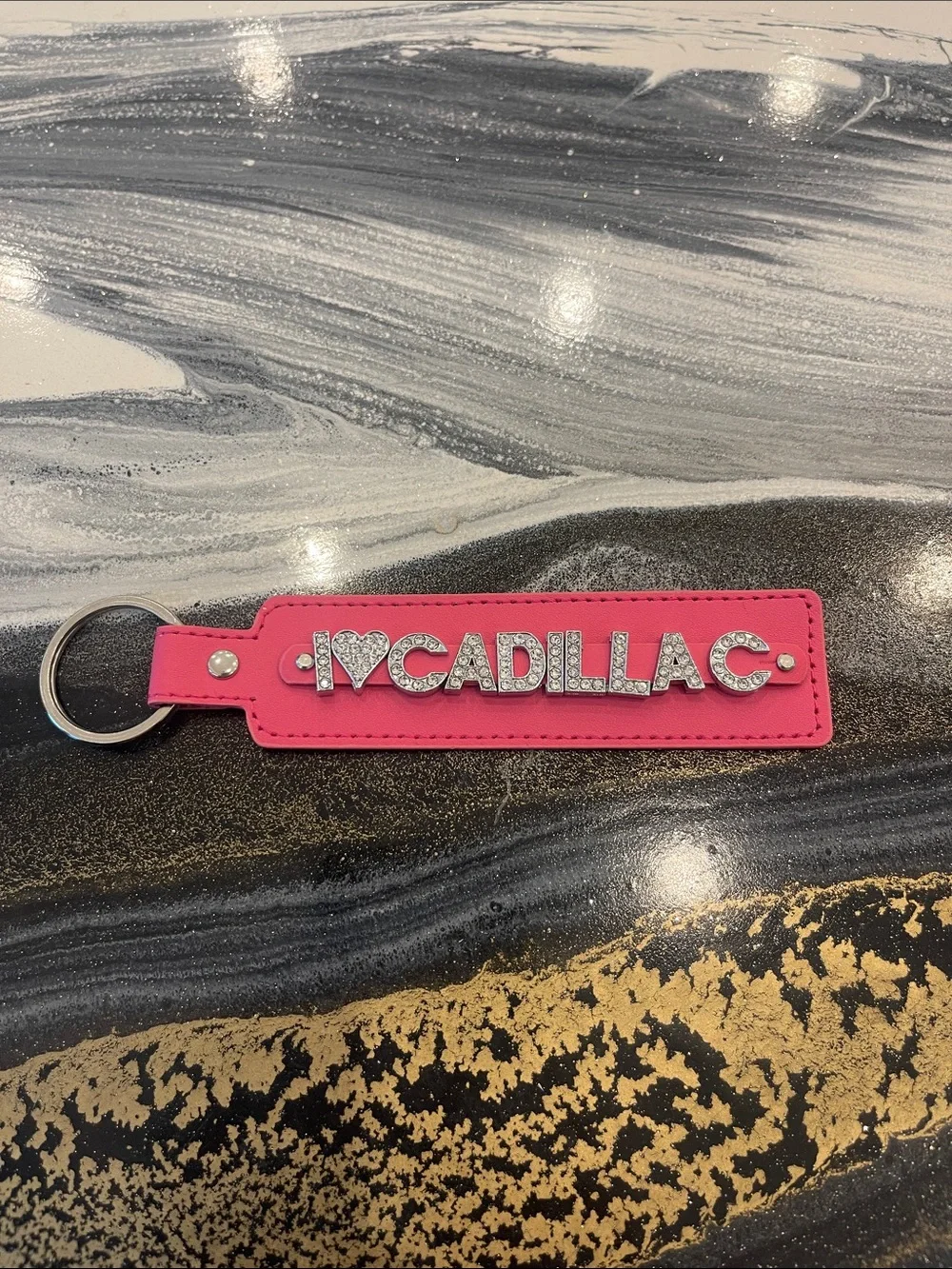 Pink Crystal Keychain Tag - I ♥ Cadillac